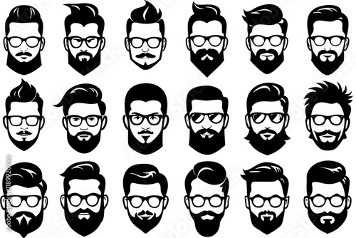 Man Face and Hairstyle Vector Illustration Set