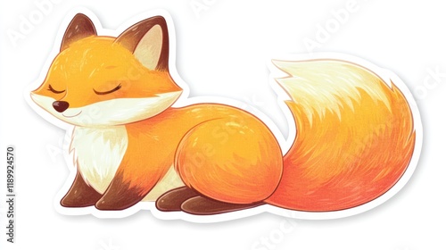 Cute cartoon fox resting, white background, children's book illustration photo