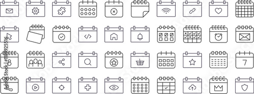 Set of Calendar Related Line Icons. Outline Signs for Graphic and Web Design, Apps, Adverts, Various Cards
