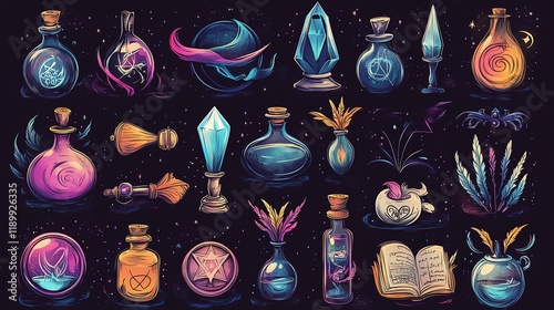 A vector collection of witch symbols and magic elements