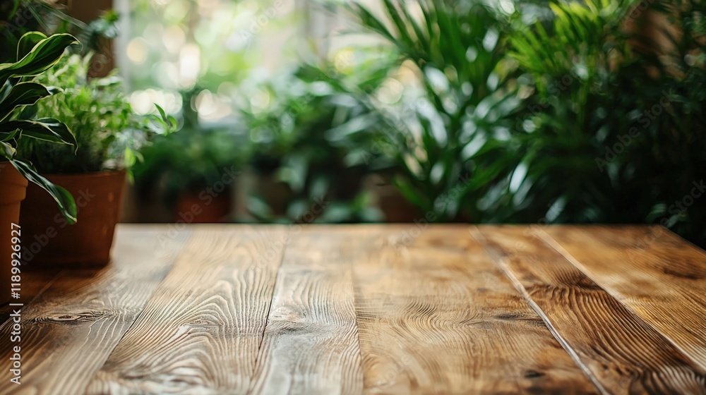 Obraz premium Rustic Table Surrounded by Lush Greenery