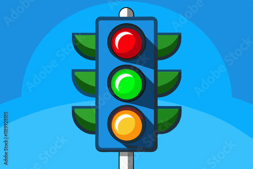  Red and Green traffic lights against blue sky backgrounds vector art illustration