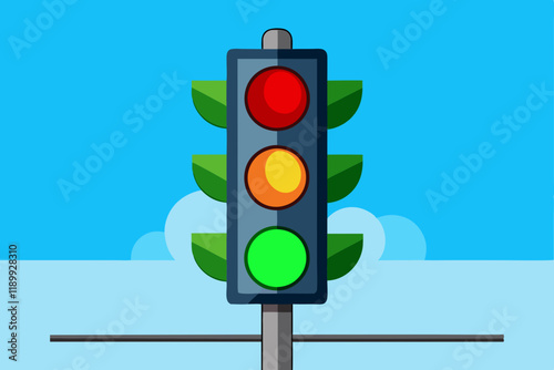  Red and Green traffic lights against blue sky backgrounds vector art illustration