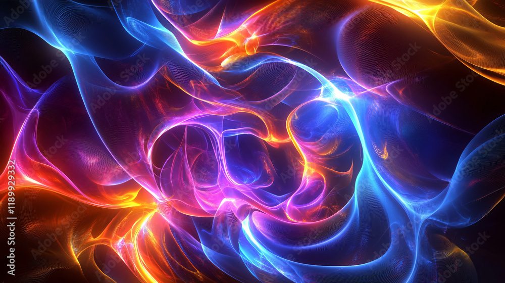 Fototapeta premium Abstract visuals blending neon lights and textured backgrounds.