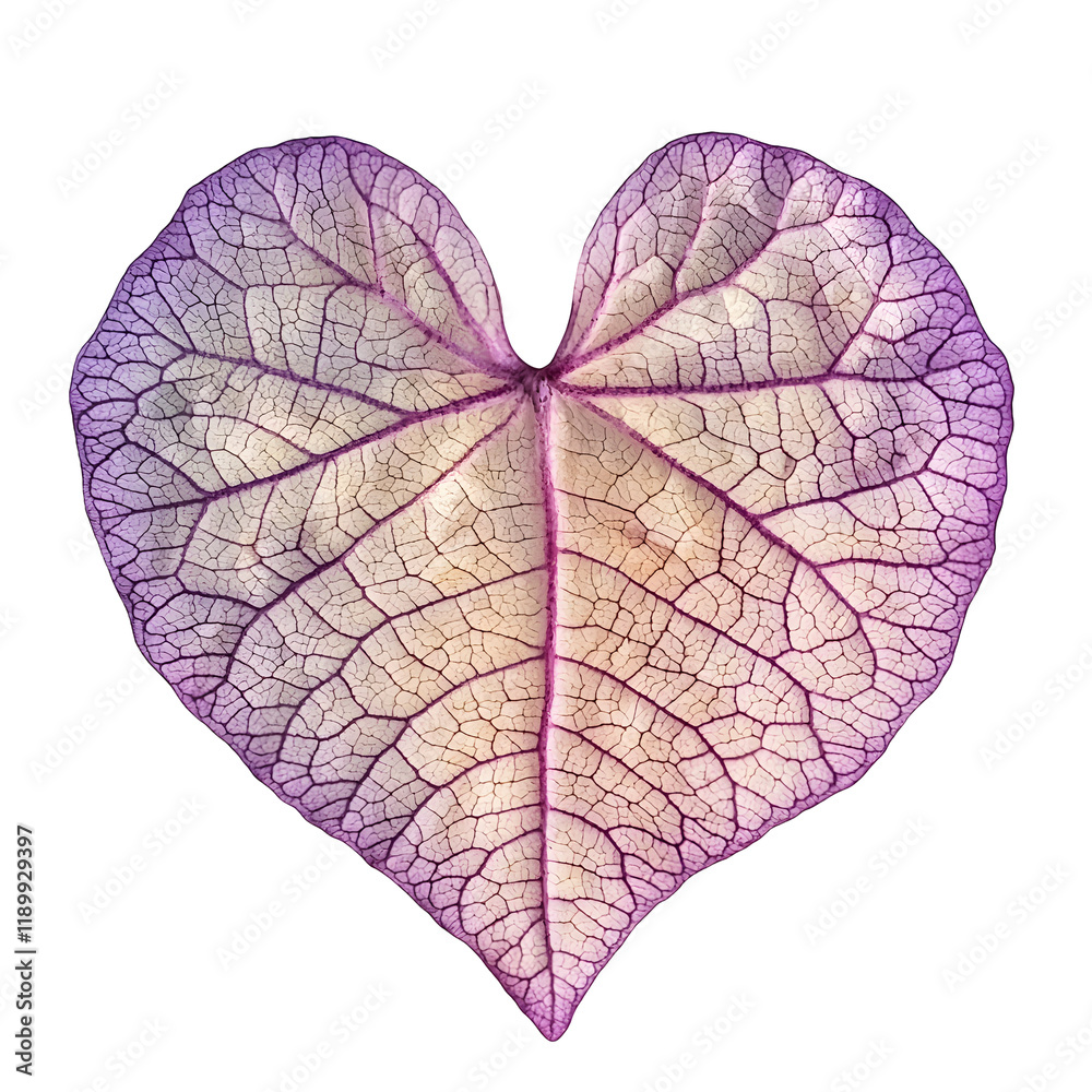 Fototapeta premium Enchanting Heart Shaped Leaf in Vibrant Purple and Pink Tones