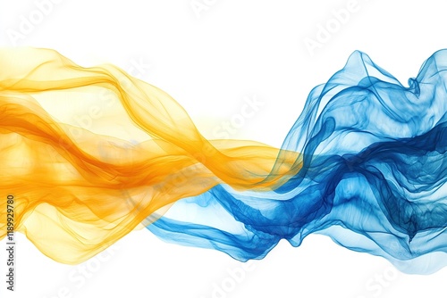 Abstract Blue and Gold Fabric Swirls, Flowing Gracefully, Creating an Elegant, Artistic Design,  Representing Serenity and Vibrancy.