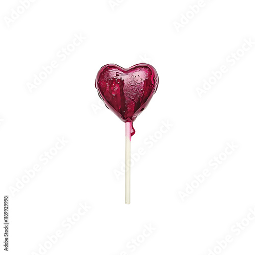 Glossy Red Heart Shaped Lollipop on a White Background
