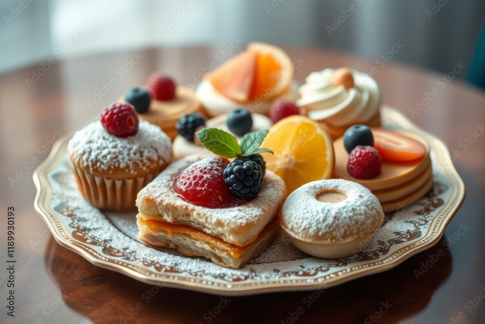 Elegant assortment pastries desserts arranged Elegant assortment pastries desserts arranged