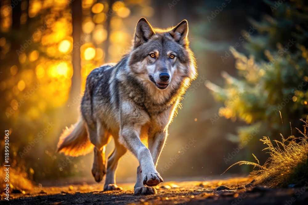 Gray Wolf Dusk Forest Run - High Depth of Field Wildlife Photography Gray Wolf Dusk Forest Run - High Depth of Field Wildlife Photography