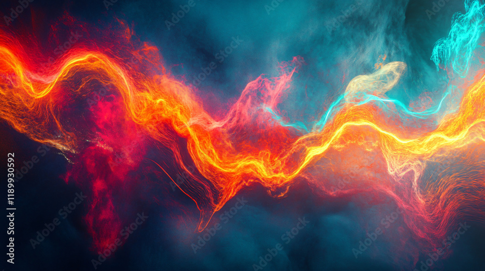 Fototapeta premium Abstract visuals blending neon lights and textured backgrounds.
