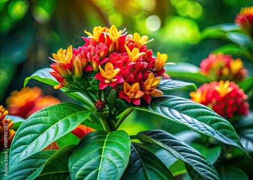 Justicia Gendarussa Flowers, Green Leaves,  Botanical Photography,  High-Resolution Image, Nature Background photo