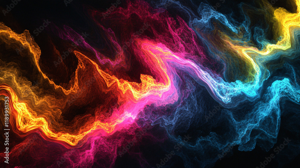 Fototapeta premium Abstract visuals blending neon lights and textured backgrounds.