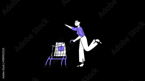 Wallpaper Mural A cheerful woman shopping with a cart, showcasing a modern, minimalistic style in a flat illustration. Torontodigital.ca
