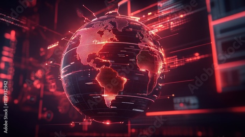 Global network security, digital data flow.