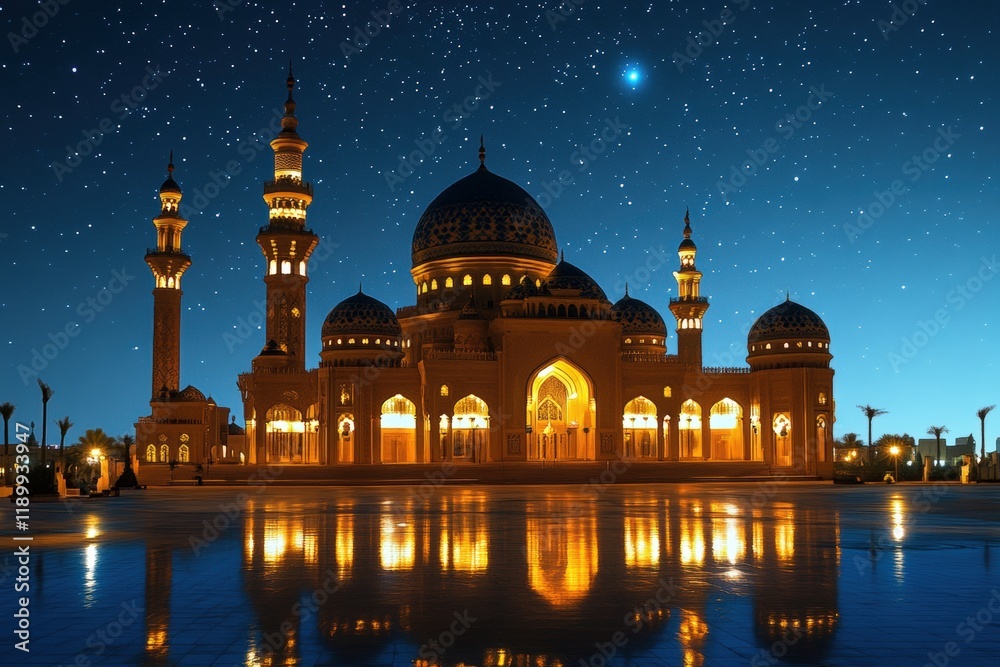Fototapeta premium time scene of an illuminated mosque at night