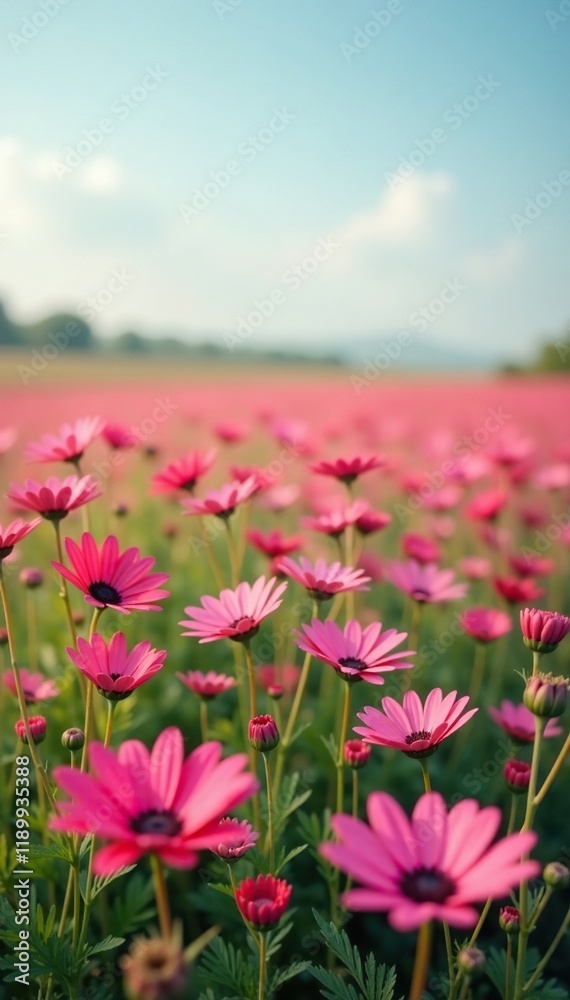 A field of pink flowers stretches across the horizon, gentle hues, soothing colors, colorful blooms A field of pink flowers stretches across the horizon, gentle hues, soothing colors, colorful blooms