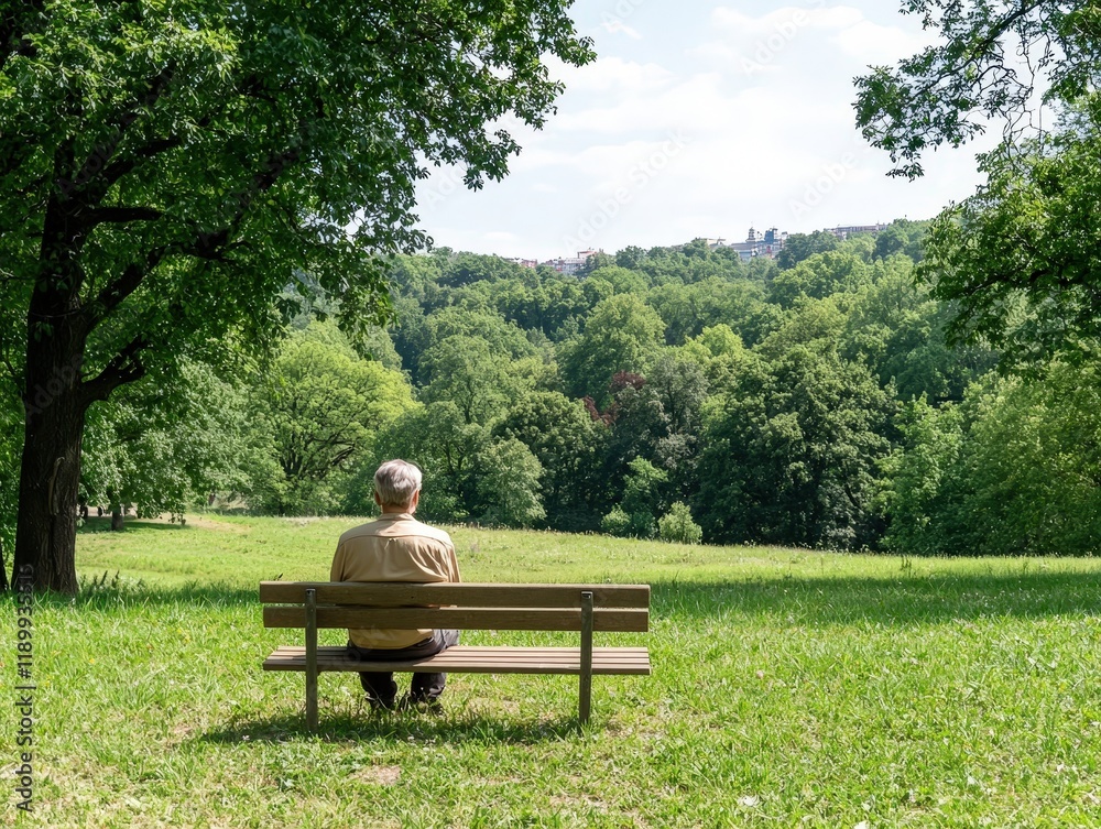 Peaceful Moment in a Serene Park with a Person Sitting Alone on a Bench Enjoying Nature and Tranquility Peaceful Moment in a Serene Park with a Person Sitting Alone on a Bench Enjoying Nature and Tranquility