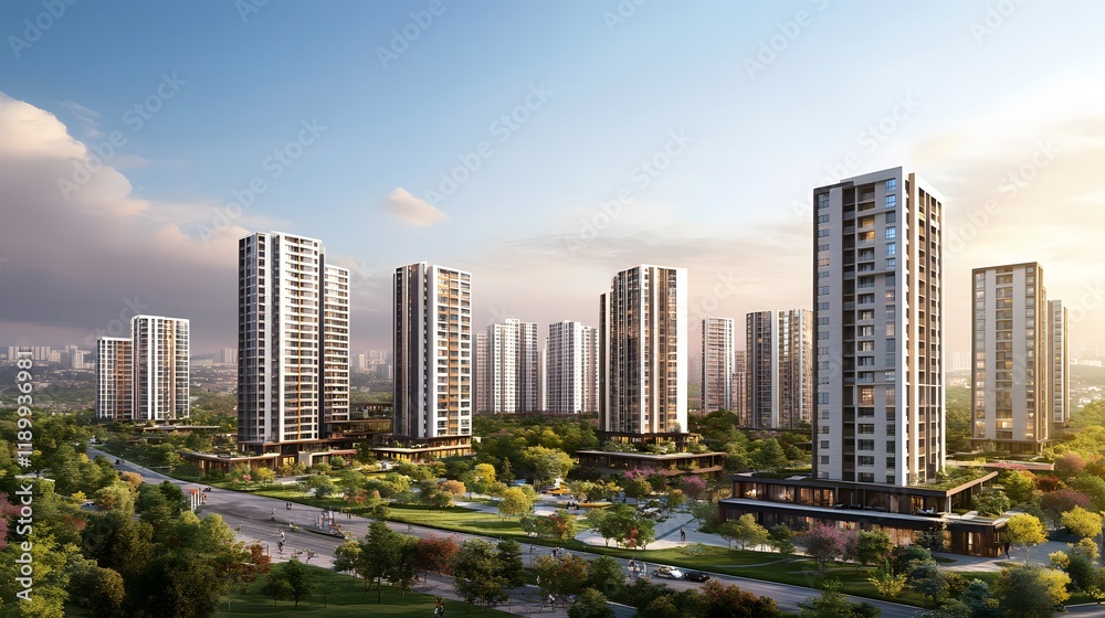 Fototapeta premium Modern Residential Complex Amidst Lush Greenery