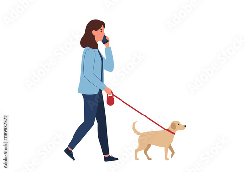 People walking with dog. Bond between a pet and owner, showcasing a healthy and active lifestyle. Perfect for websites, blo photo