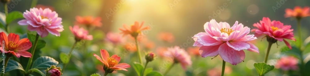 Dew-kissed million bells flowers sway gently in the morning breeze, morning, soft, delicate Dew-kissed million bells flowers sway gently in the morning breeze, morning, soft, delicate