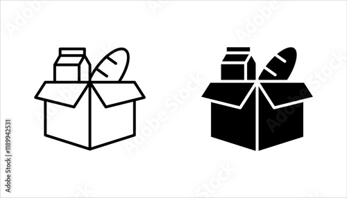 Food donations icon set, charity line collection Box with love. vector illustration on white background. humanitarian volunteer activity.