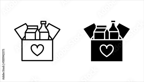Food donations icon set, charity line collection Box with love. vector illustration on white background. humanitarian volunteer activity.