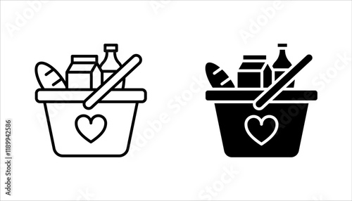 Food donations icon set, charity line collection Box with love. vector illustration on white background. humanitarian volunteer activity.