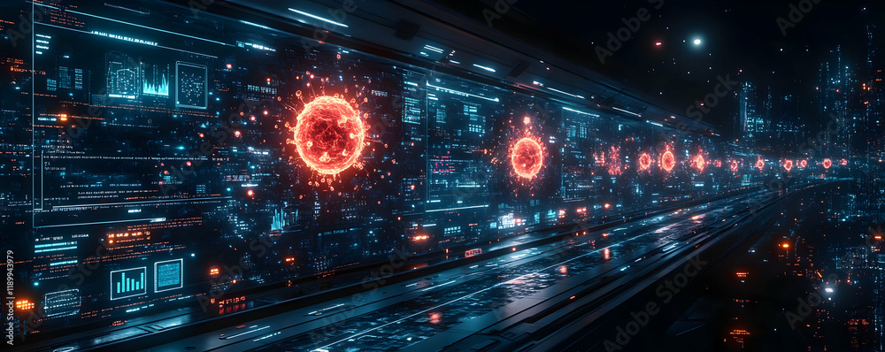 Obraz premium Virus Data Tunnel Digital Pandemic Monitoring
