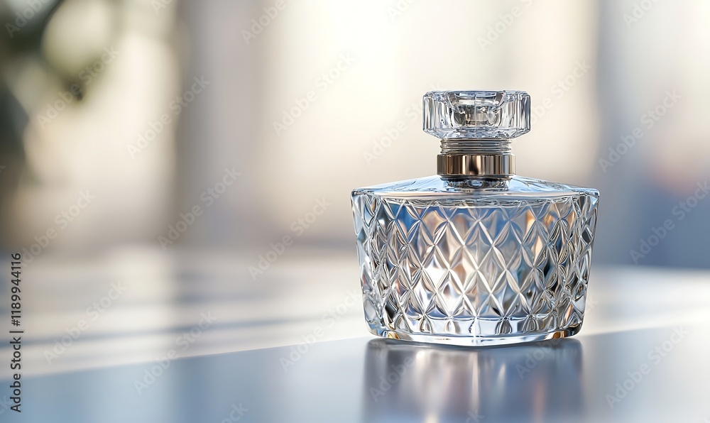 An isolated modern and luxurious silver transparent perfume bottle An isolated modern and luxurious silver transparent perfume bottle