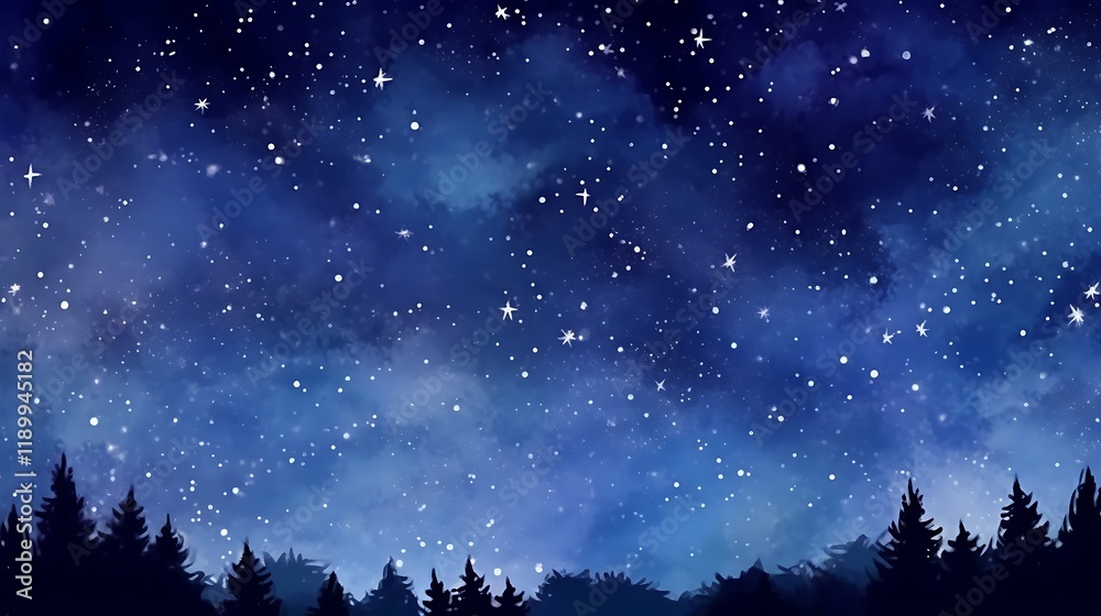 Fototapeta premium Night Sky Above Silhouetted Pine Trees