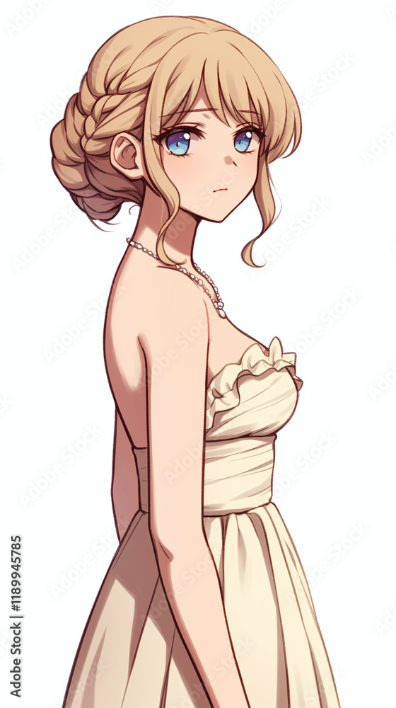 Elegant Anime Girl in a Beige Dress