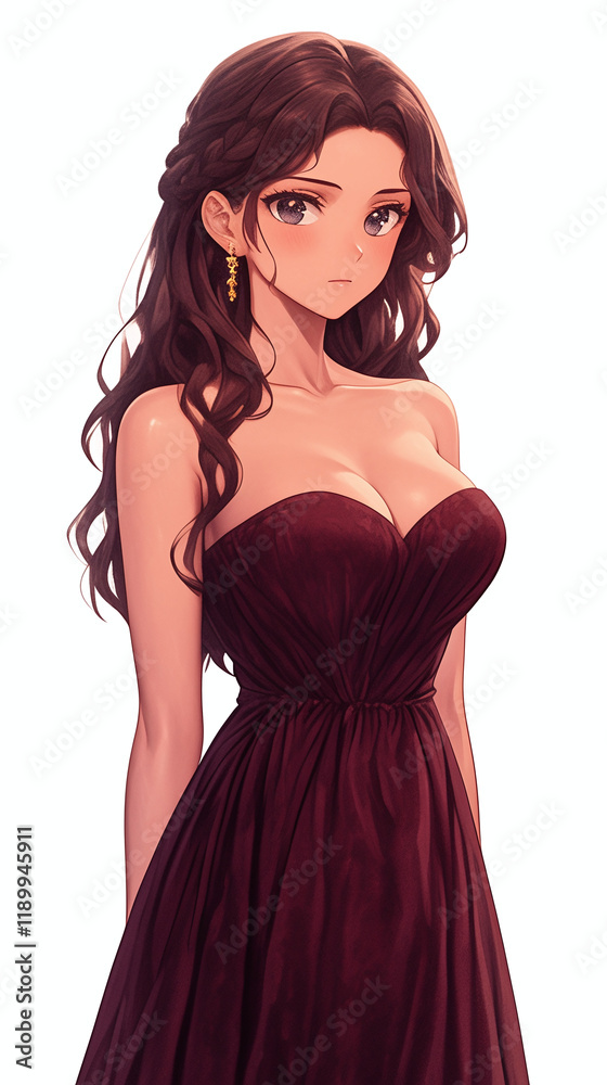 Stunning Anime Girl in a Maroon Gown Stunning Anime Girl in a Maroon Gown