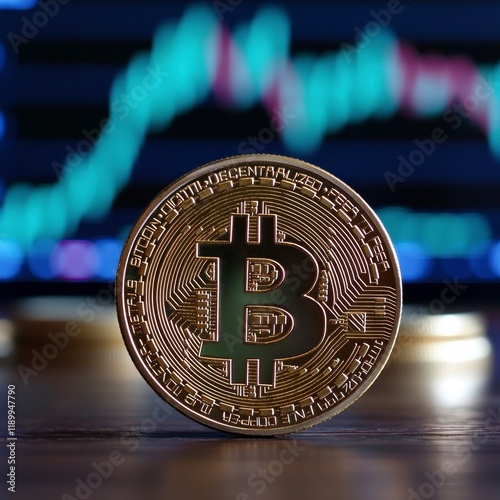 Bitcoin Cryptocurrency  Gold Coin  Stock Market Graph  Finance  Investment  Digital Curren photo