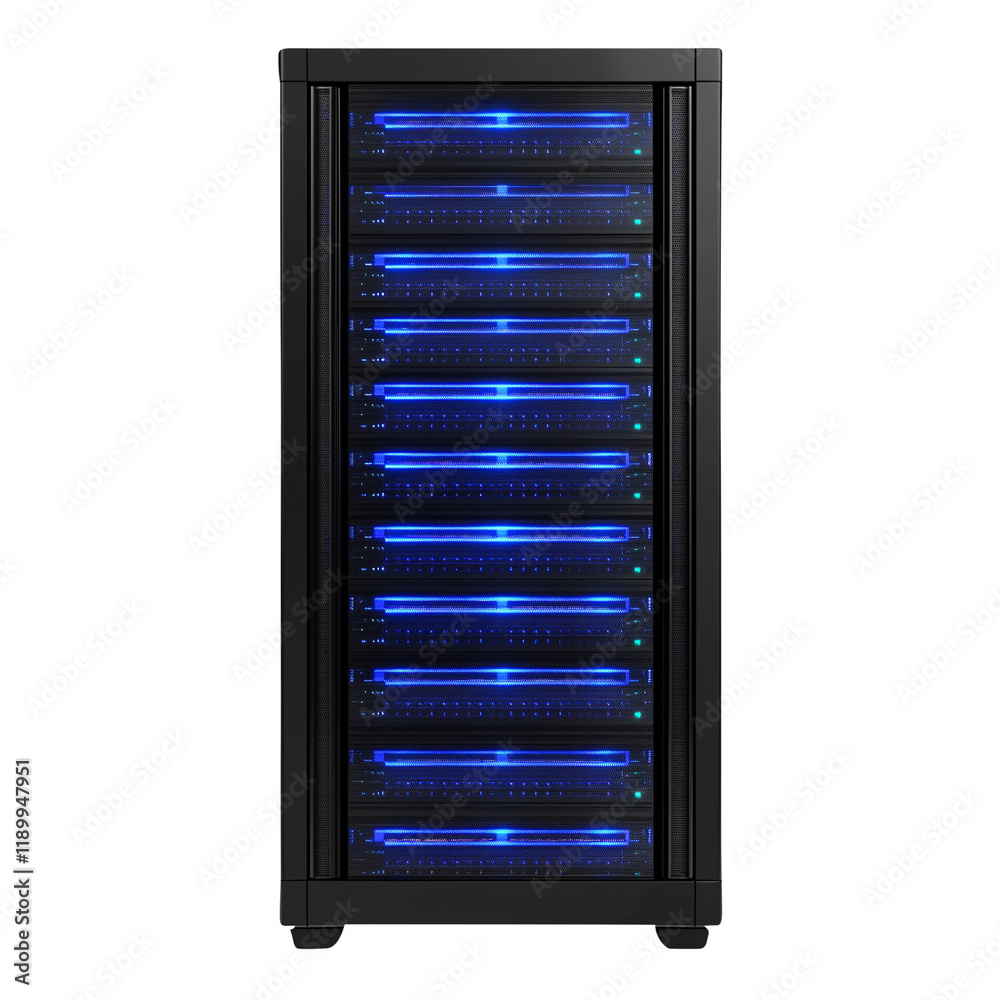 server rack with servers isolated on transparent white background, clipping path server rack with servers isolated on transparent white background, clipping path