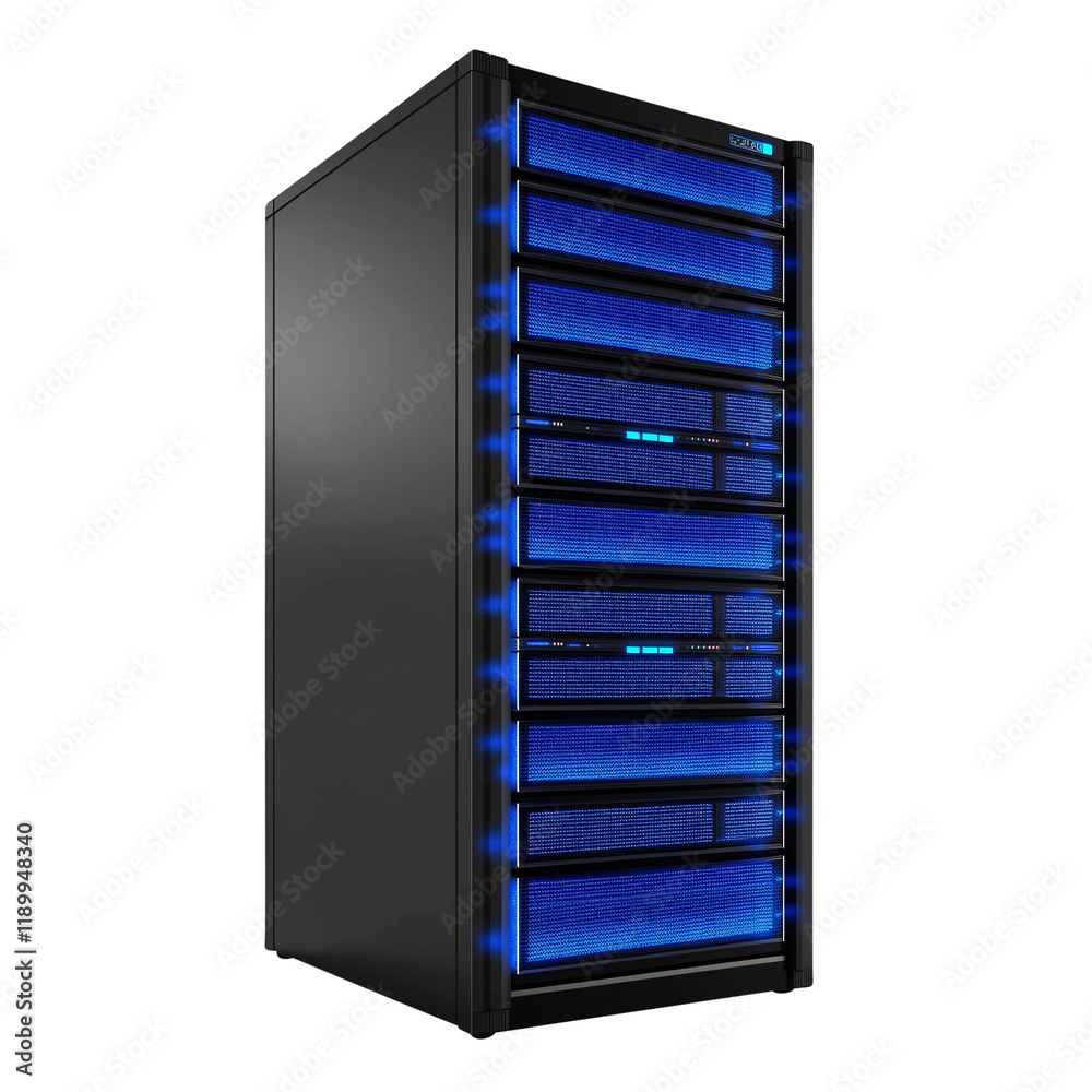 server rack with servers isolated on transparent white background, clipping path server rack with servers isolated on transparent white background, clipping path