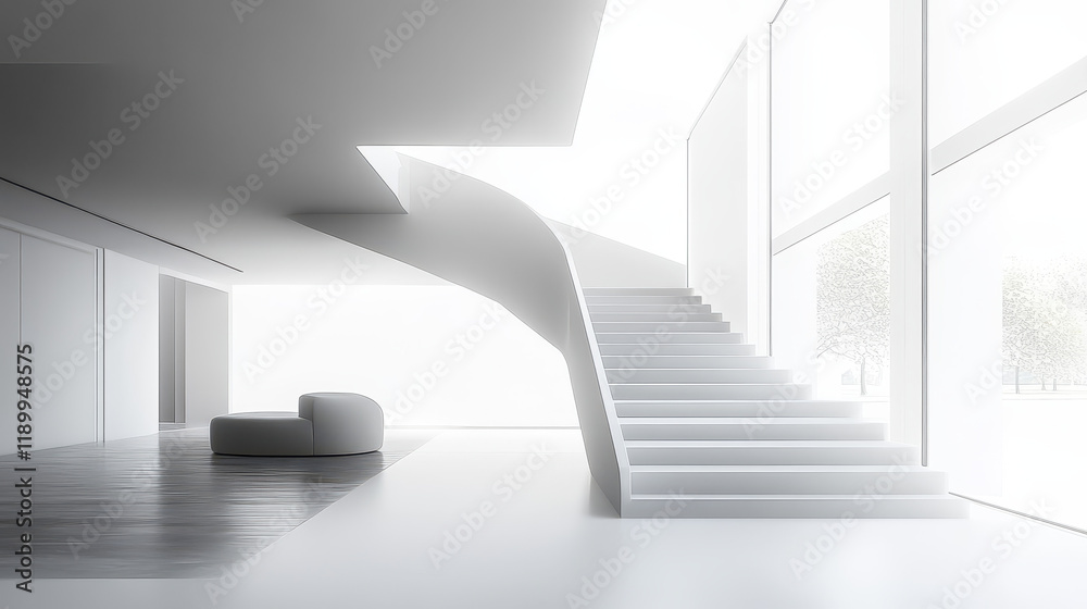 Fototapeta premium A minimalist white staircase in an open space