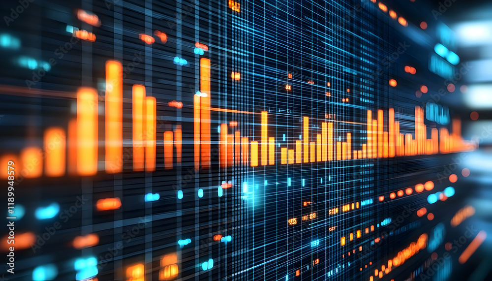 Fototapeta premium Data stream flowing, digital wall, tech background, analysis