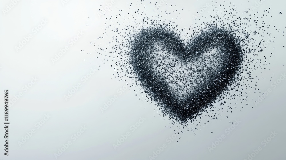 Heart Shape Formed by Black Particles on Soft Background Heart Shape Formed by Black Particles on Soft Background