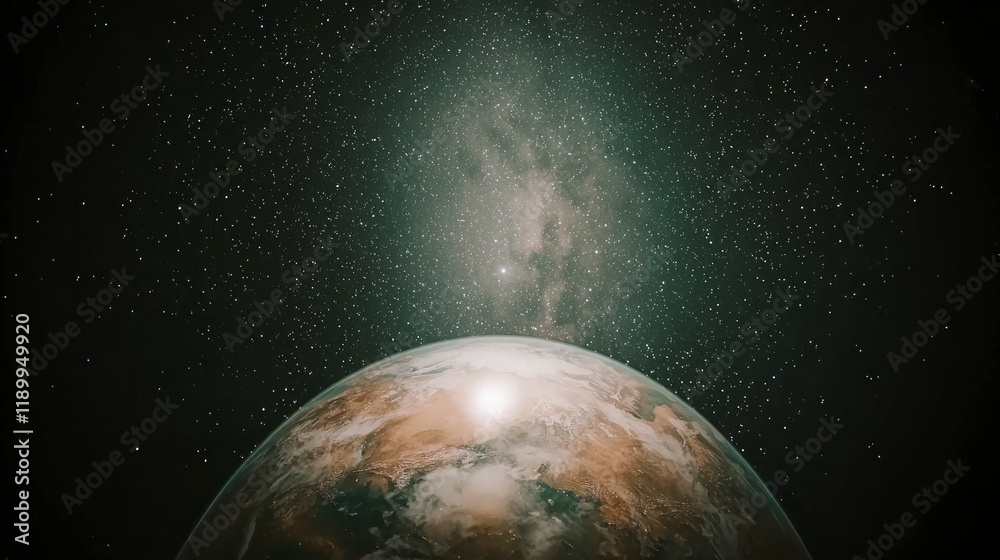 Fototapeta premium Stunning Earthrise Space View Watercolor Style Galaxy Background Planet Earth