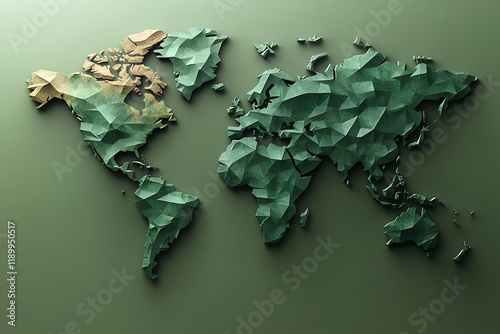 Green Low-poly World Map on Wall