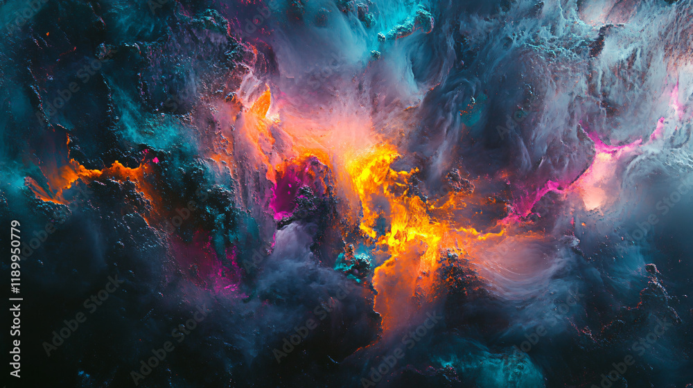 Fototapeta premium Abstract visuals blending neon lights and textured backgrounds.