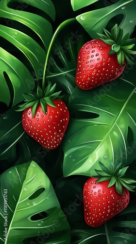 Tropical leaves with strawberry