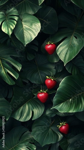 Tropical leaves with strawberry