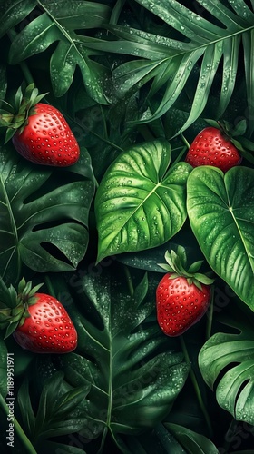 Tropical leaves with strawberry