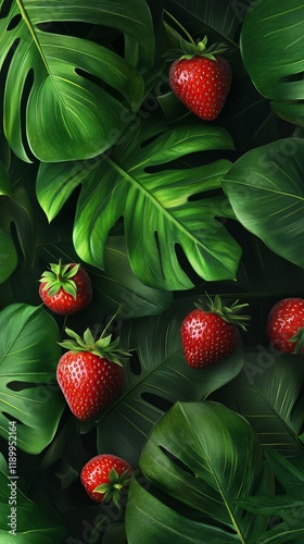 Tropical leaves with strawberry