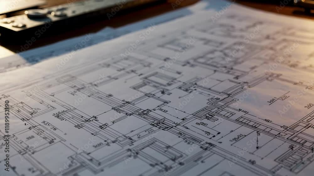 House under construction on blueprints close up. Building project concept House under construction on blueprints close up. Building project concept