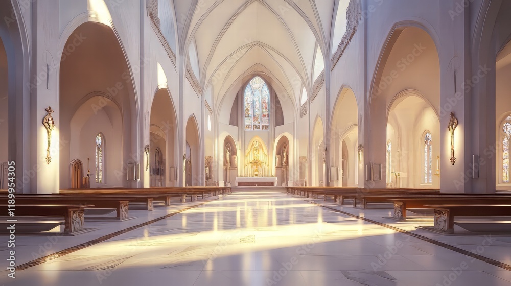 Serene cathedral bathed in sunlight