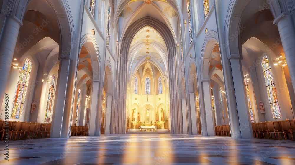 Serene cathedral interior bathed in light Serene cathedral interior bathed in light
