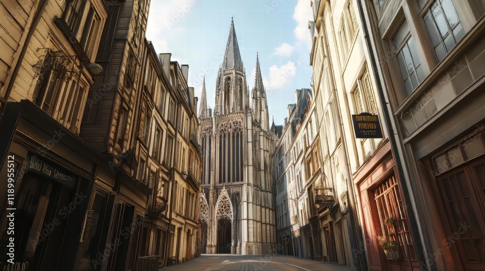 Fototapeta premium Cathedral view down a narrow street