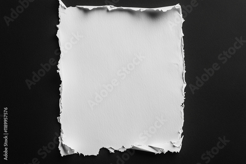 Piece of ripped white paper isolated black background